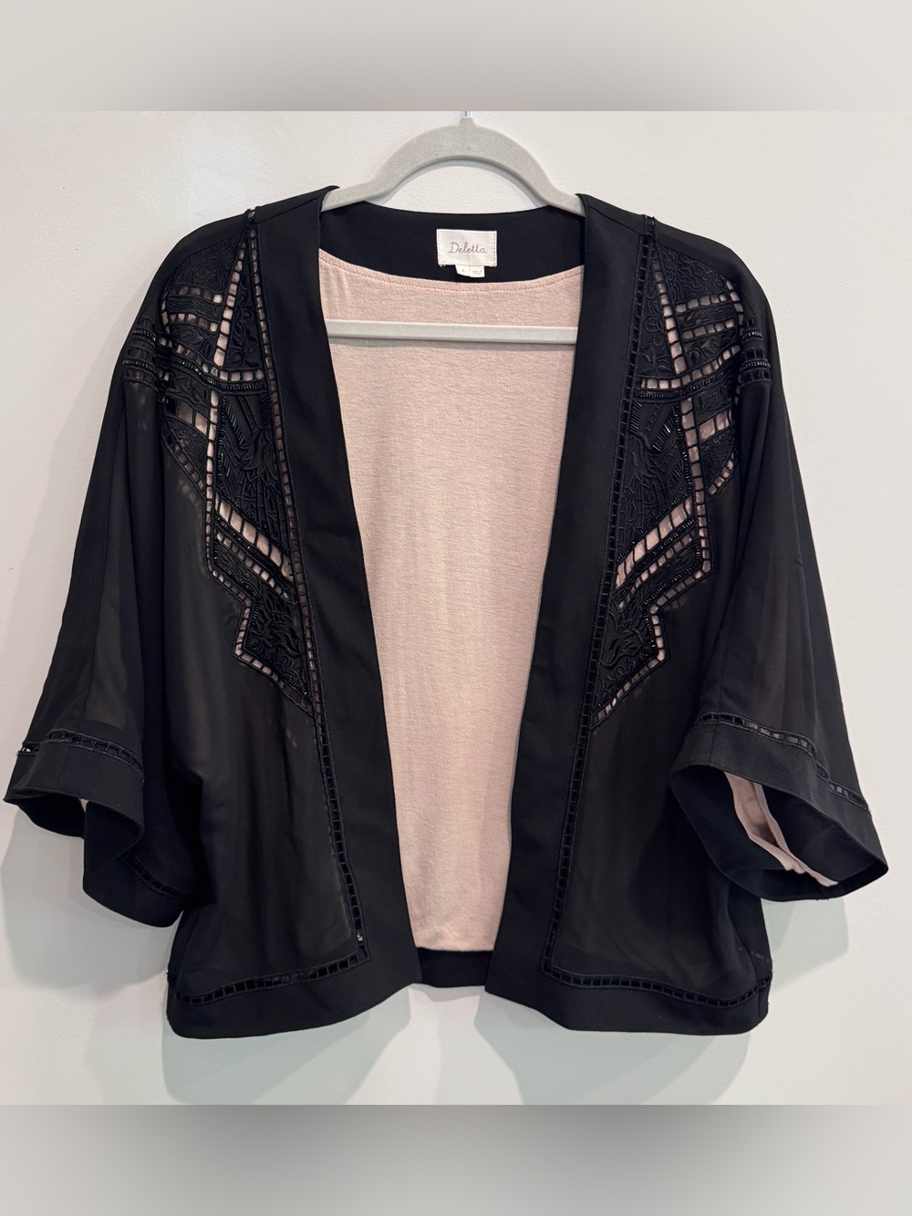Anthropologie Deletta Beaded Kimono Jacket in Black Size M